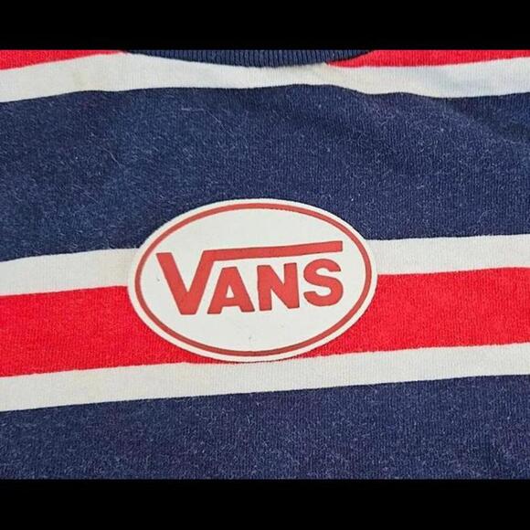 VANS Women's Striped Cropped Tee - Red, Navy & White Size Medium - Picture 3 of 7